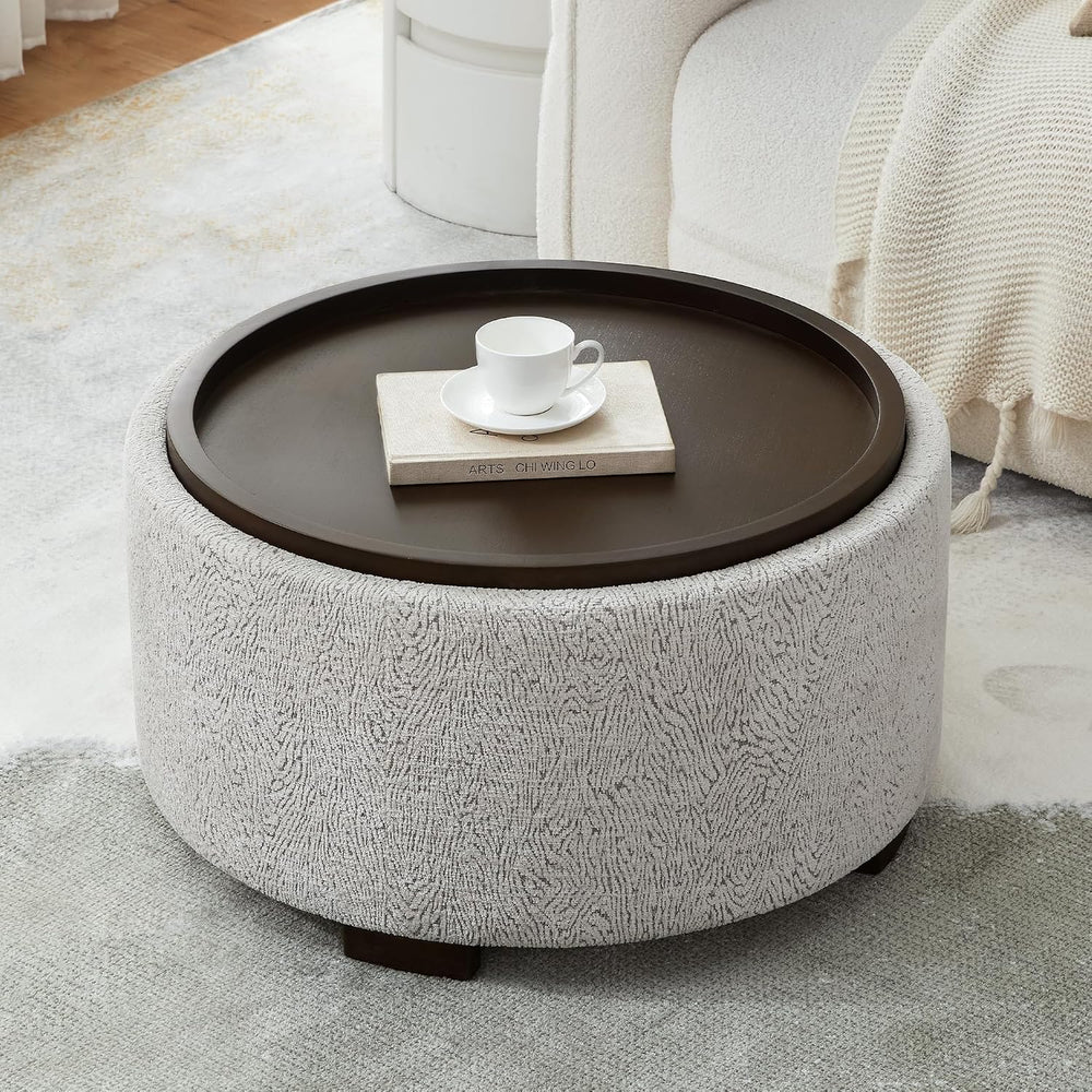 Zihanhome 30 Inch Round Storage Ottoman, Ottoman Coffee Table with Lift Off L...