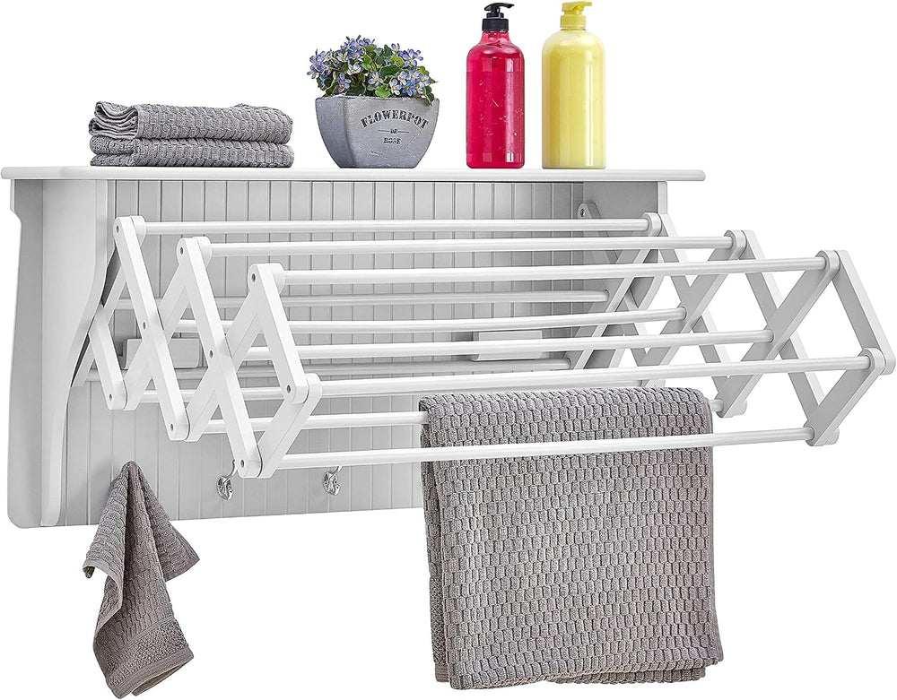 Danya B Accordion Clothes Drying Rack, Retractable, Wall Mounted Towel Rack a...