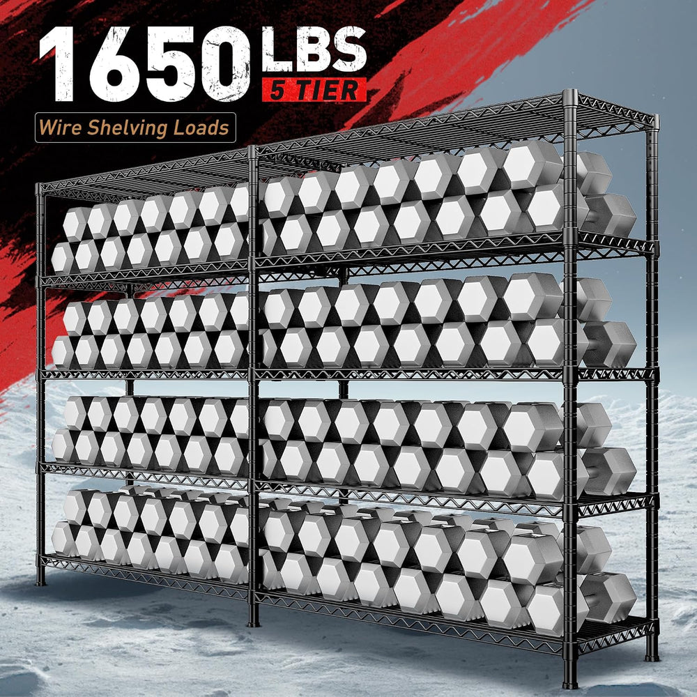 REIBII 73" W 5-Tier Heavy Duty Wire Shelving Unit, Garage Commercial, 2PC