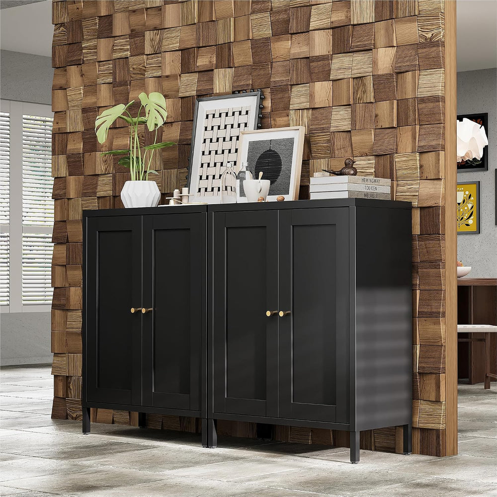 Bevivog Small Bathroom Storage Cabinet, Black Metal Locker Cabinet with 2 Doo...