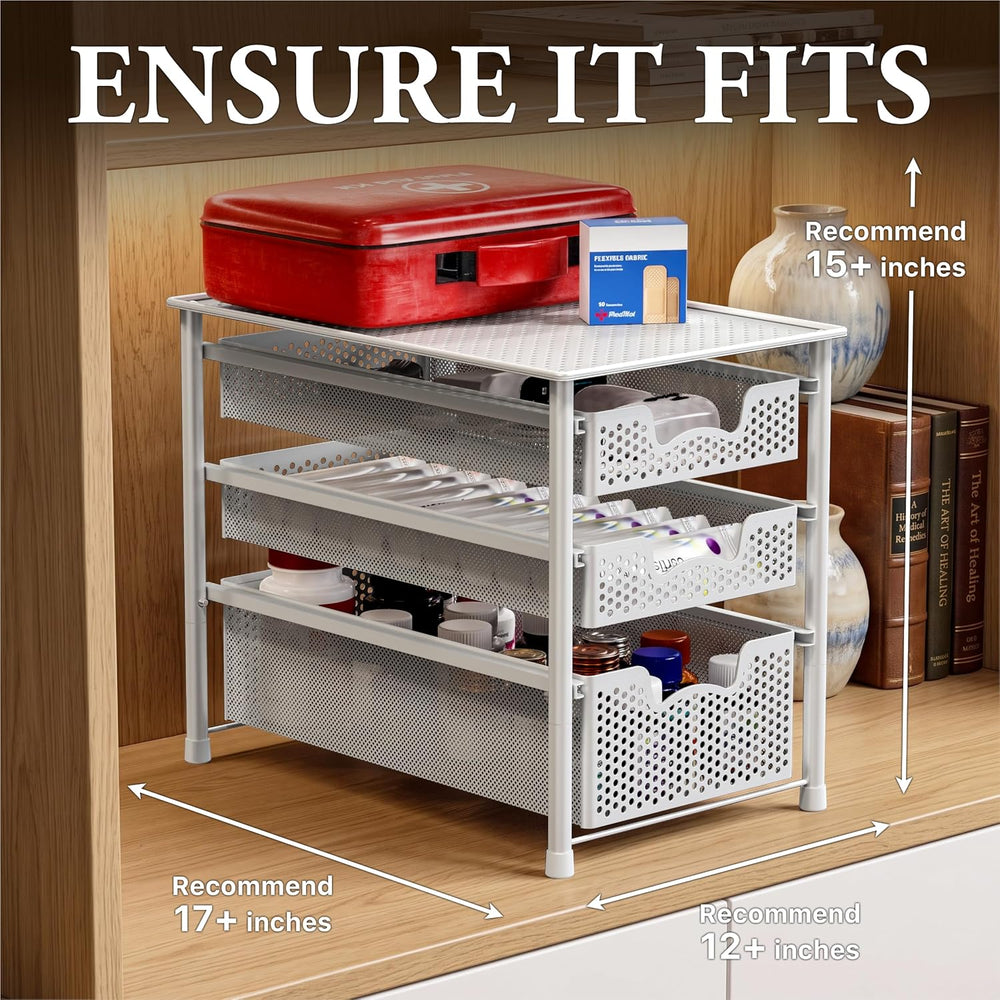Simple Houseware 3 Tier White Alloy Steel Sliding Basket Organizer Drawer Cab...