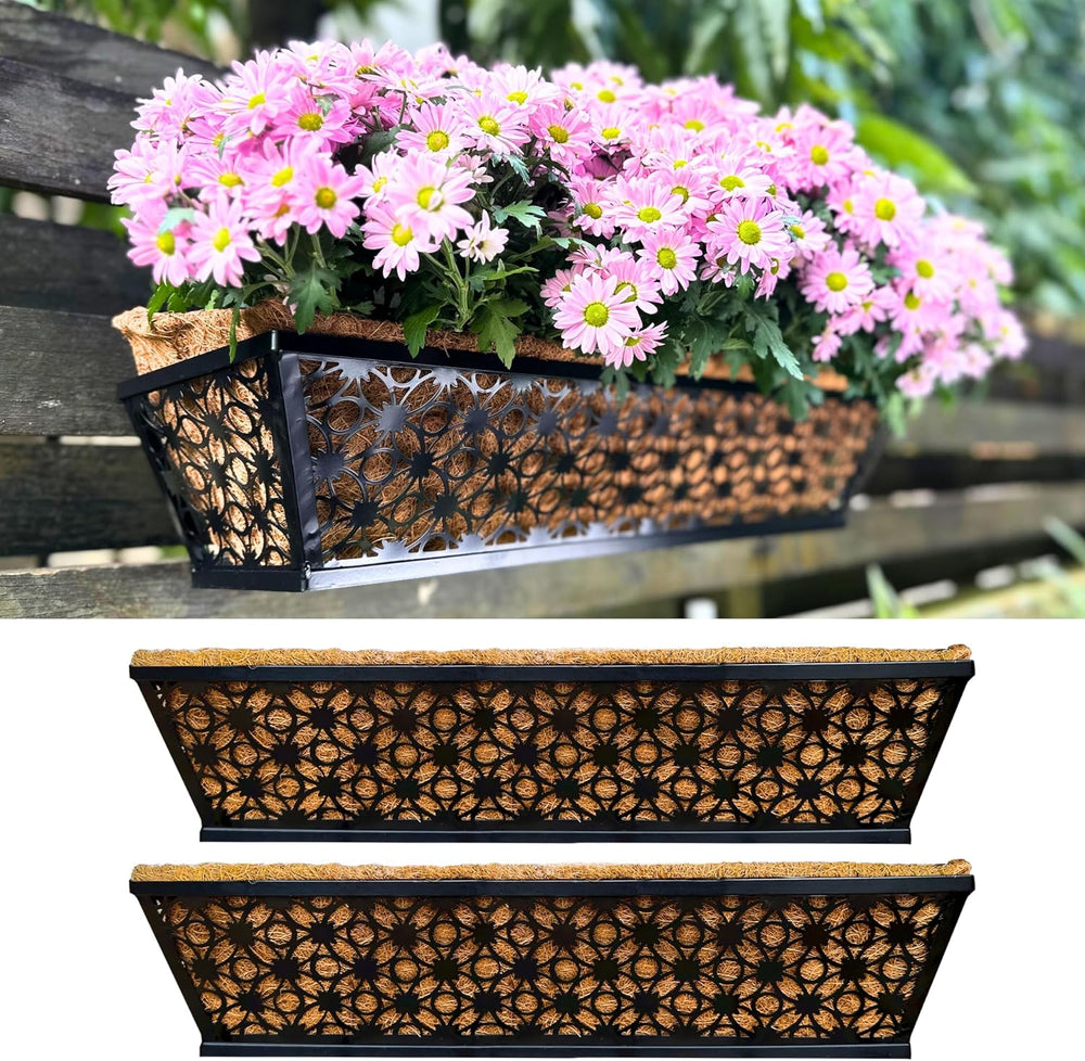 LaLaGreen Deck Black Wall Planter (24 in, 2 Pack) Window Box for Flowers