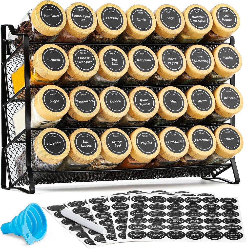 AOZITA Spice Rack Organizer for Cabinet, 28 Empty Spice Jars with Bamboo lids...