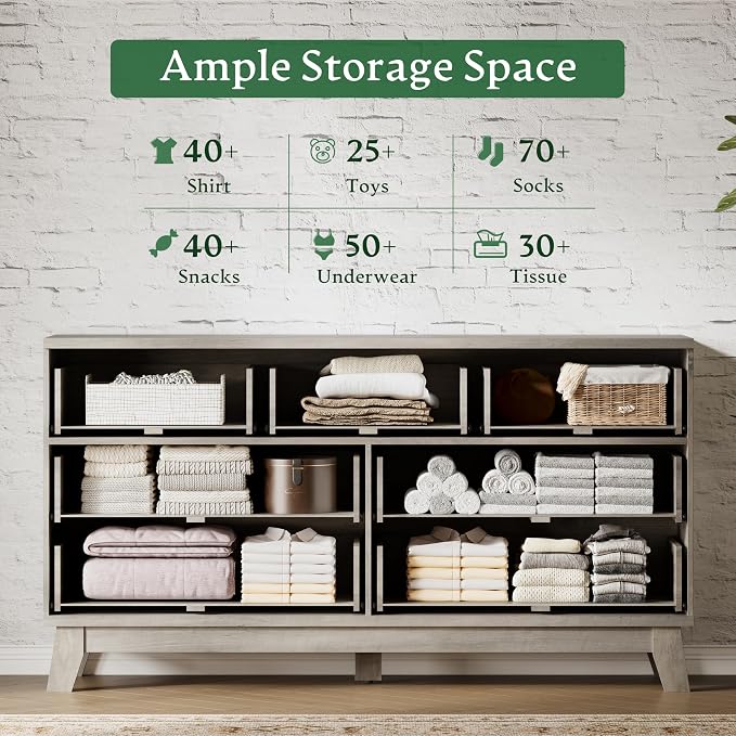 Fluted Dresser with 7 Drawers, Wooden Dresser TV Stand, Wood Closet Clothes