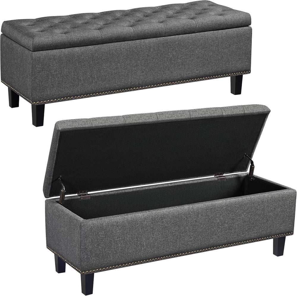 Yaheetech 49in Square Storage Ottoman Coffee Table with Nailhead, Dark Gray