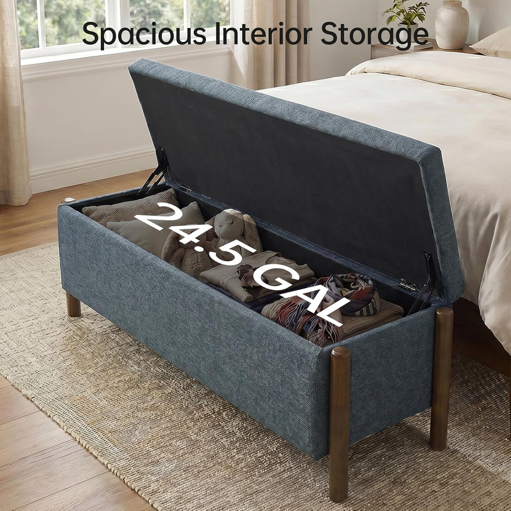 Usaint 47" Fabric Upholstered End of Bed Storage Ottoman Bench, Blue