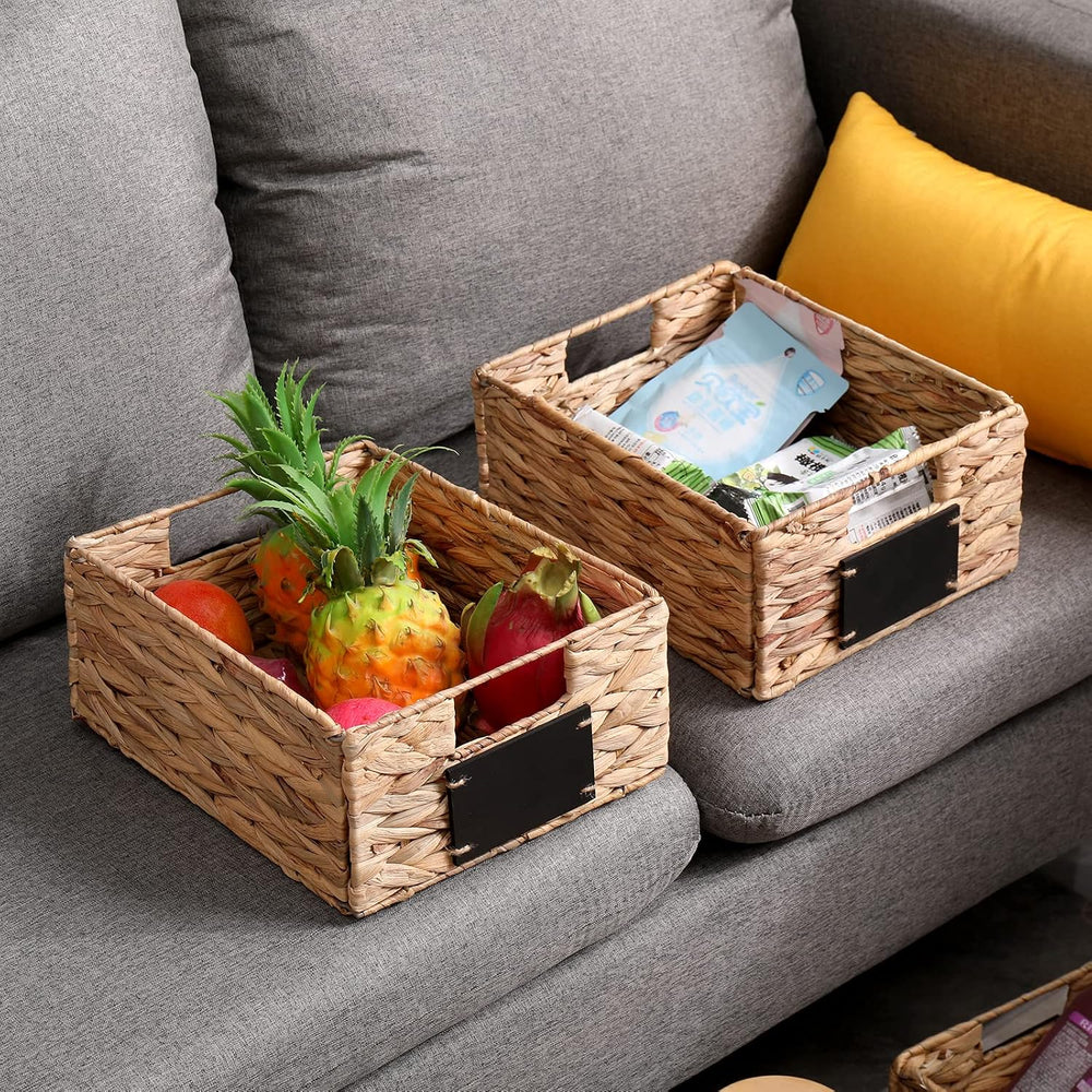 Woven Storage Baskets Set of 4 Basket with Chalk Labels, 10.8x9x4.9 Inch