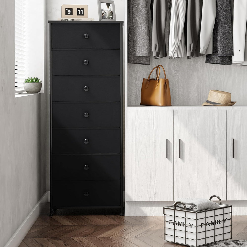 Fabric Dresser for Bedroom, 7-Drawer Tall Vertical Storage Tower (Black)
