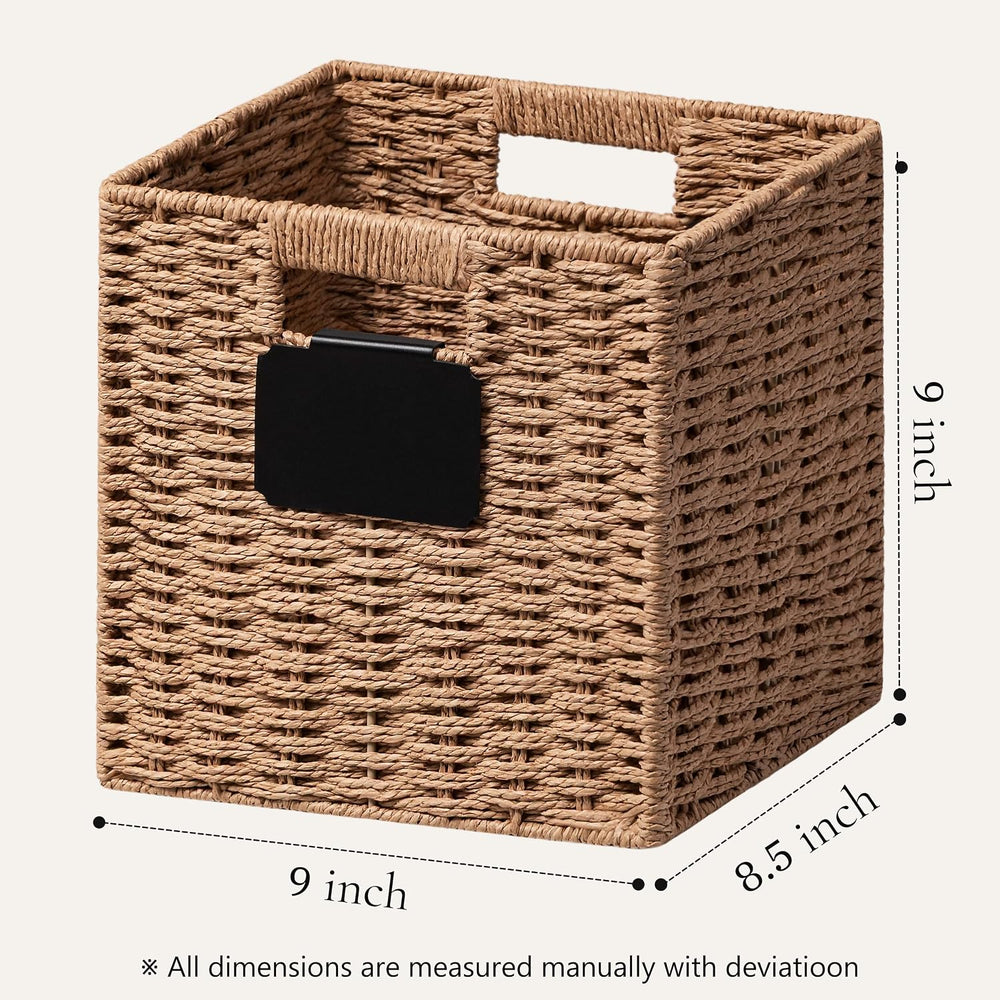 UBBCARE 4 Pack Small Wicker Basket, 9×9 Storage Cubes with Label, Foldable Cu...