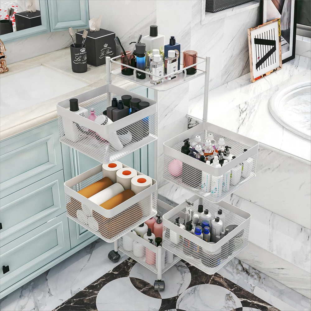 Fruit Basket for Kitchen No Assembly,Rotating Kitchen Storage Rack,Bathroom S...