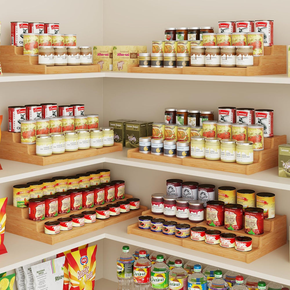 Expandable Bamboo Can Rack Organizer for Pantry, 3-Tier Adjustable Can Storag...