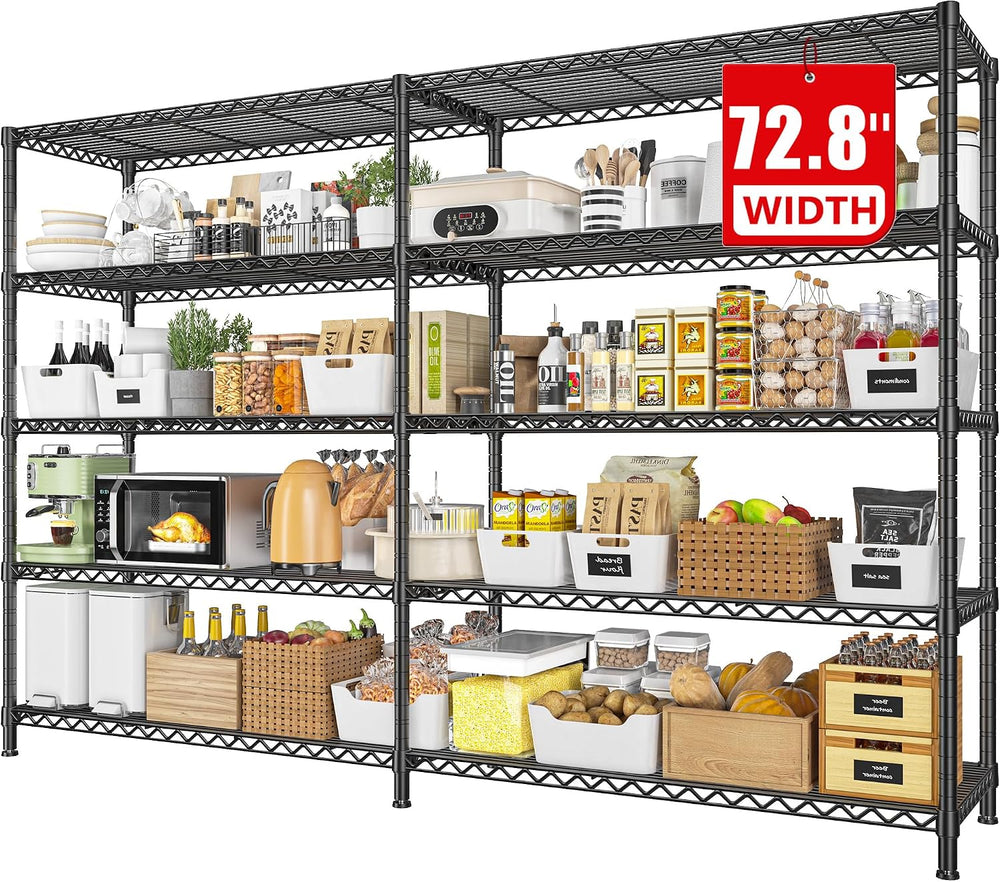 REIBII 72.8" W Storage Shelves Load 1600LBS, 5 Tier Metal Shelving Unit