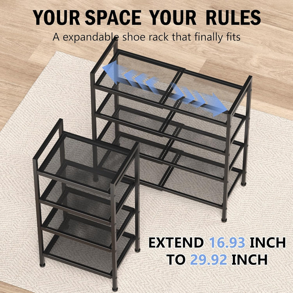 Expandable Shoe Rack for Closet, Entryway, Shoe Storage, 4-Tier, Black