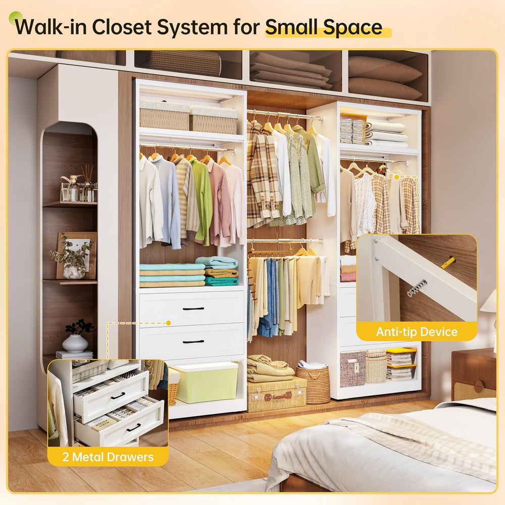 79"H Metal Walk In Closet System with 4 Expandable Hanging Rods