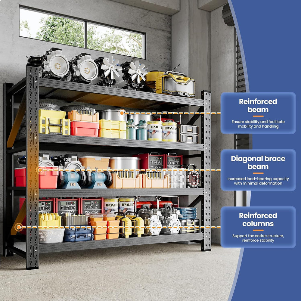 6000LBS Storage Shelves, 79" W Heavy Duty Garage Shelving Unit, Adjustab...