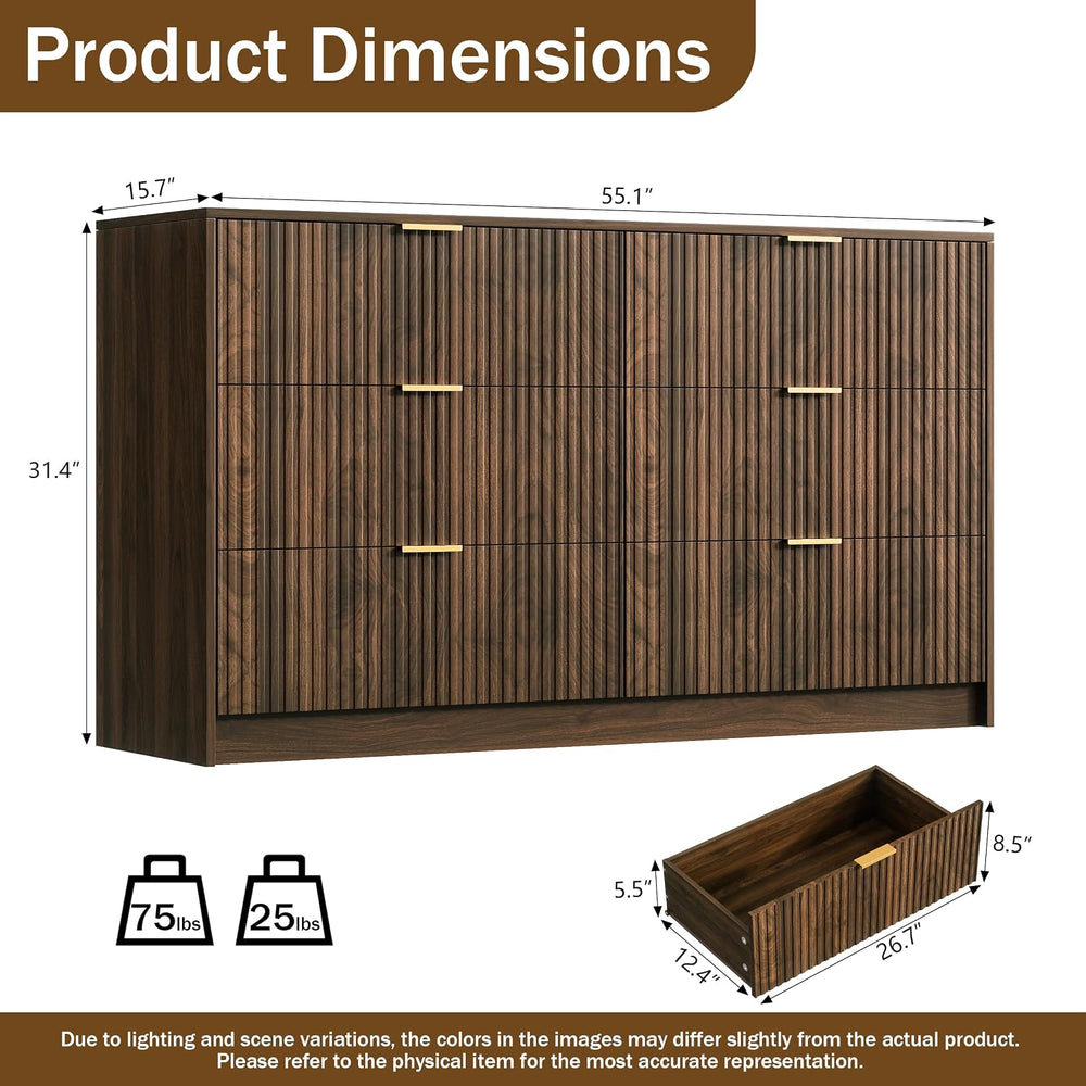 Furniway 3 Piece Bedroom Set, 6 Drawer Dresser and 3-Drawer Nightstand Set of...