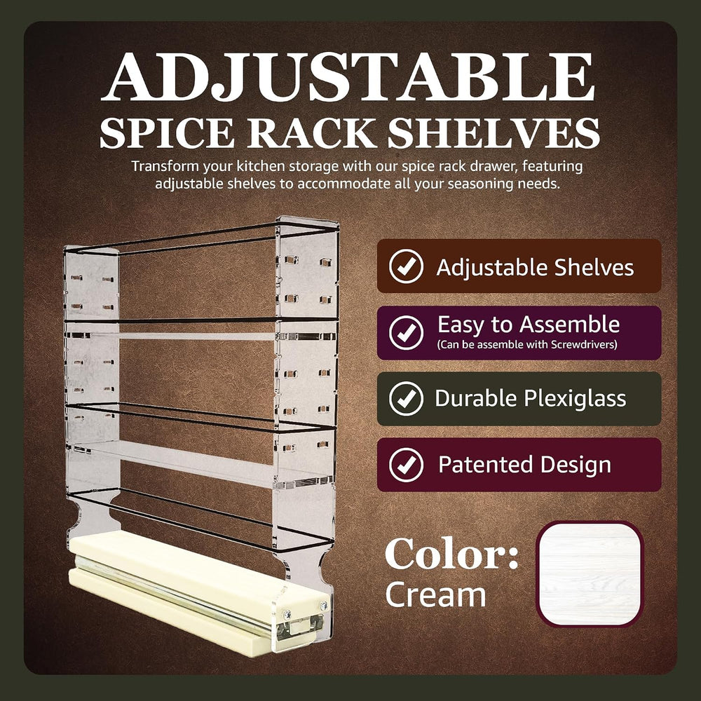 Vertical Spice Adjustable Spice Rack Drawer - Pull Out Cabinet Organizer - Ki...