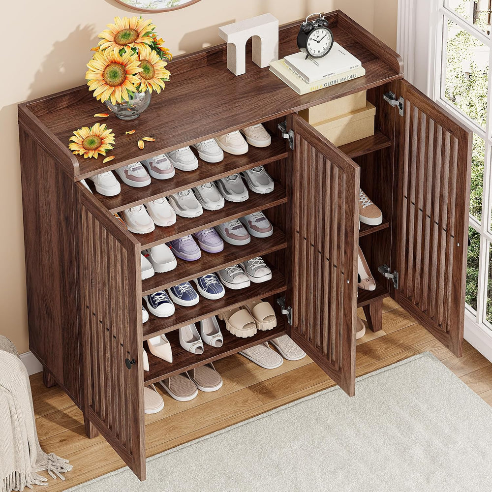 IRONCK Shoe Cabinet with 3 Doors, Shoe Storage Cabinet with Slatted Doors