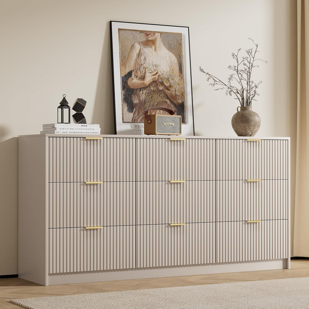 Furniway 9 Drawer Dresser for Bedroom, 63" Wide Dresser with Gold Handle...
