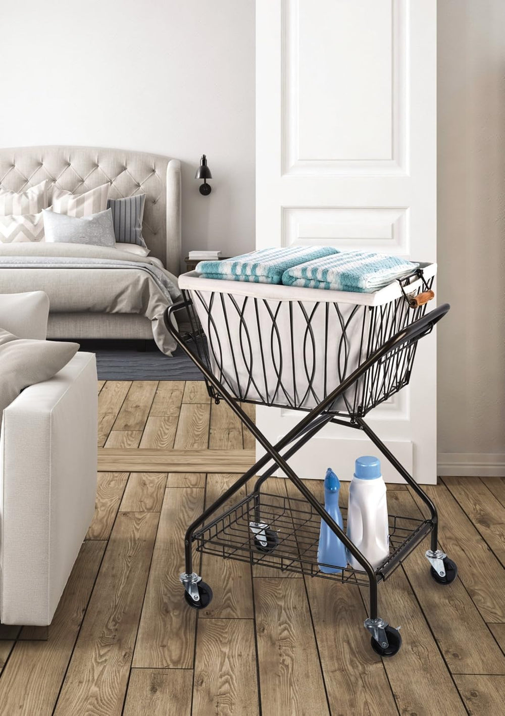 Artesa Verona Collapsible Metal Laundry Cart with Removable Basket & Canv...