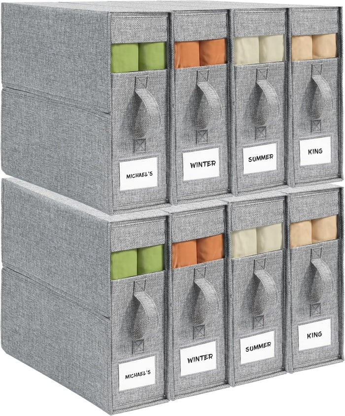 Sheet Organizers and Storage for Linen Closet, 8Pack Grey