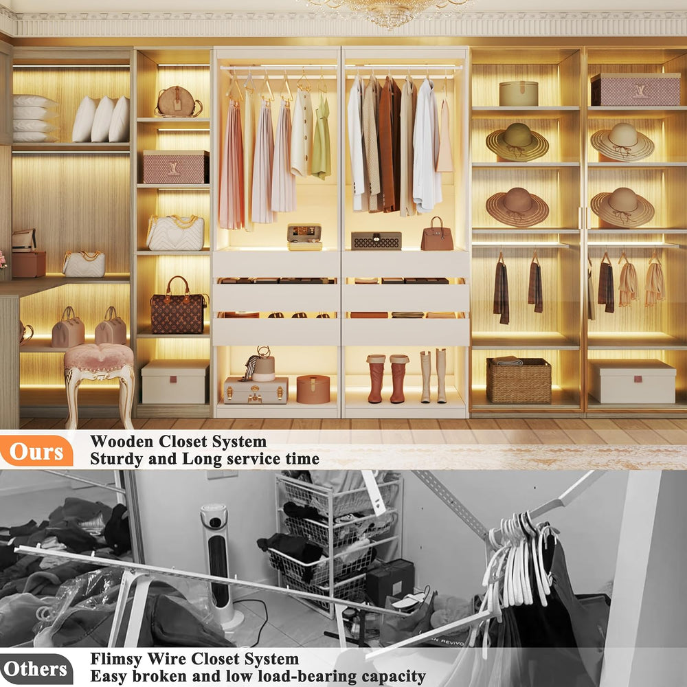 HUAHUU Freestanding 2FT Closet System with 3 Wood Drawers & Glasstop, 24&...