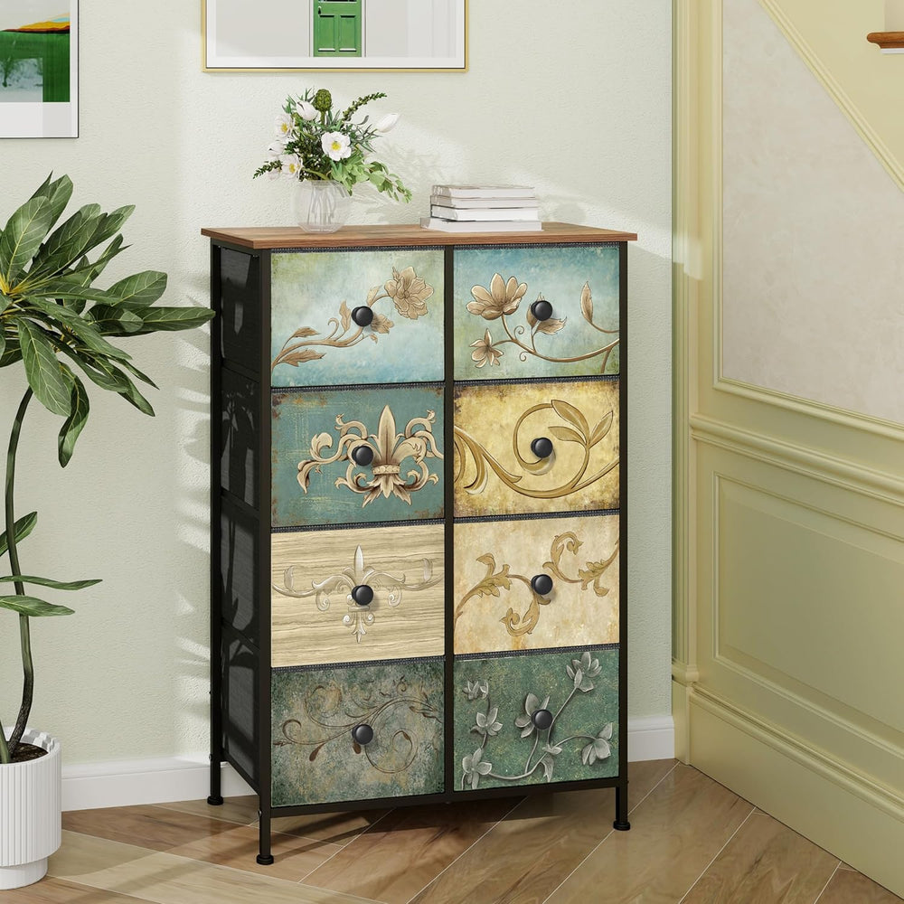 Tohomeor Narrow Storage Dresser Slim Dresser with Retro Flowers Fabric Drawer...