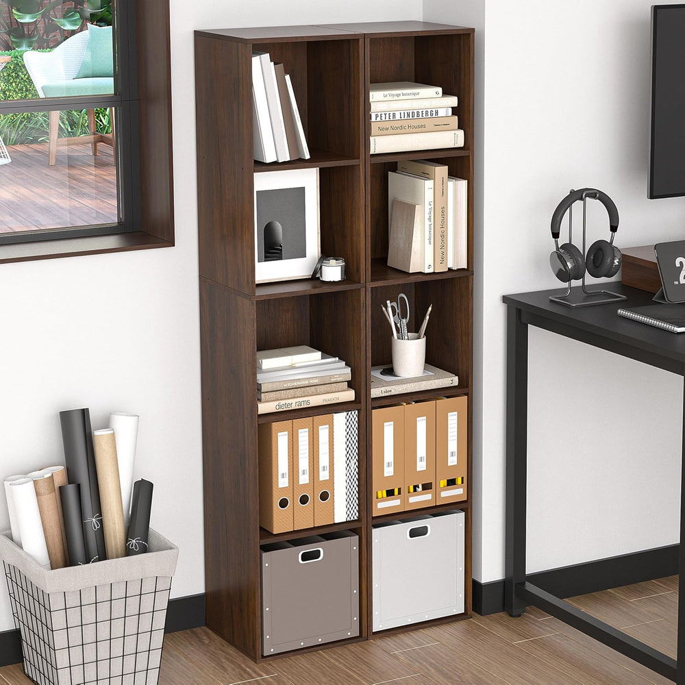 5 Cube Storage Organizer, Narrow Open Shelf Bookcase, Freestanding 5 Tier Low...