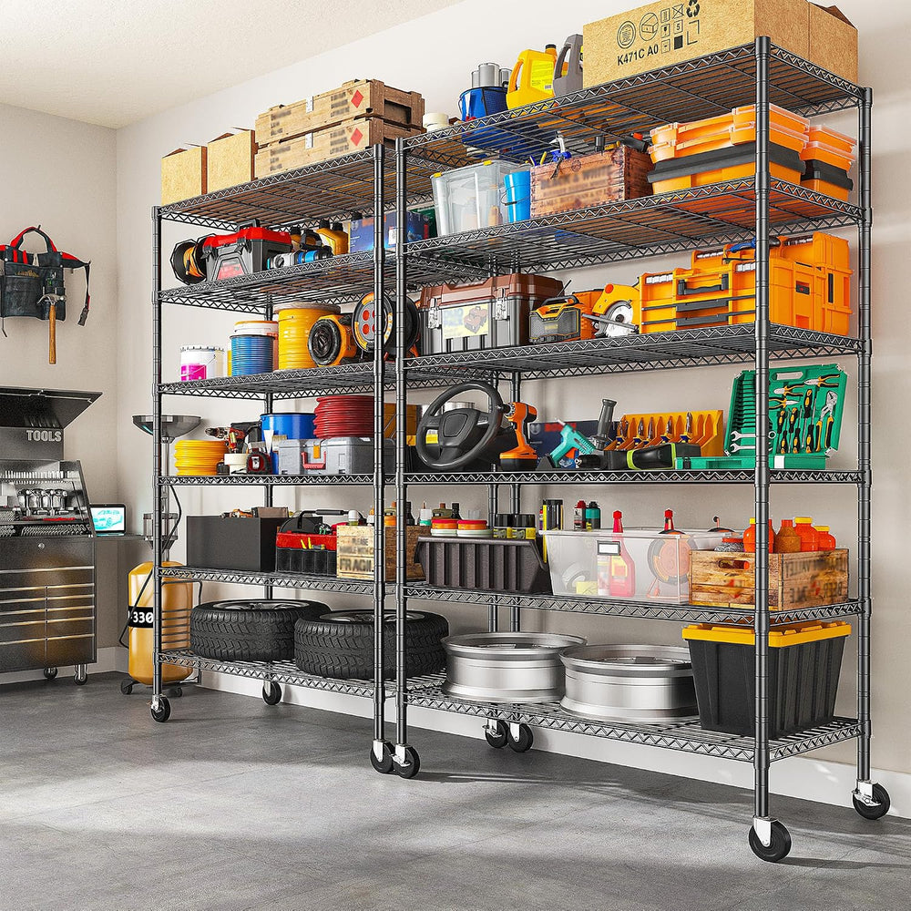 Romorgniz Storage Shelves with Wheels, 6 Tier Wire Shelving Adjustable Metal ...