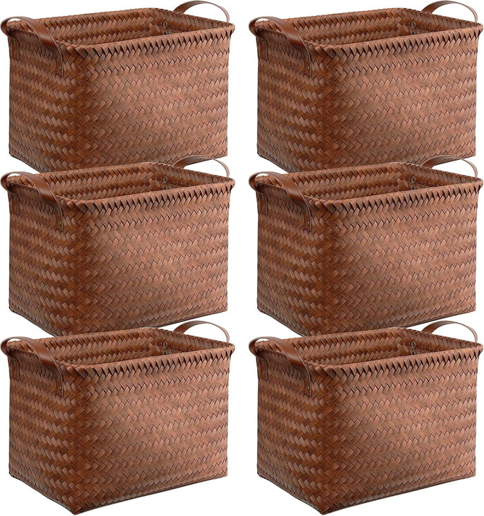 BROWNLILY Handwoven Clothes Basket Laundry Hampers Large Wicker Storage Baskets for Shelves Blankets Closet Storage Bins Car Bedroom Bathroom Organizers and Storage Bath (6, Brown)