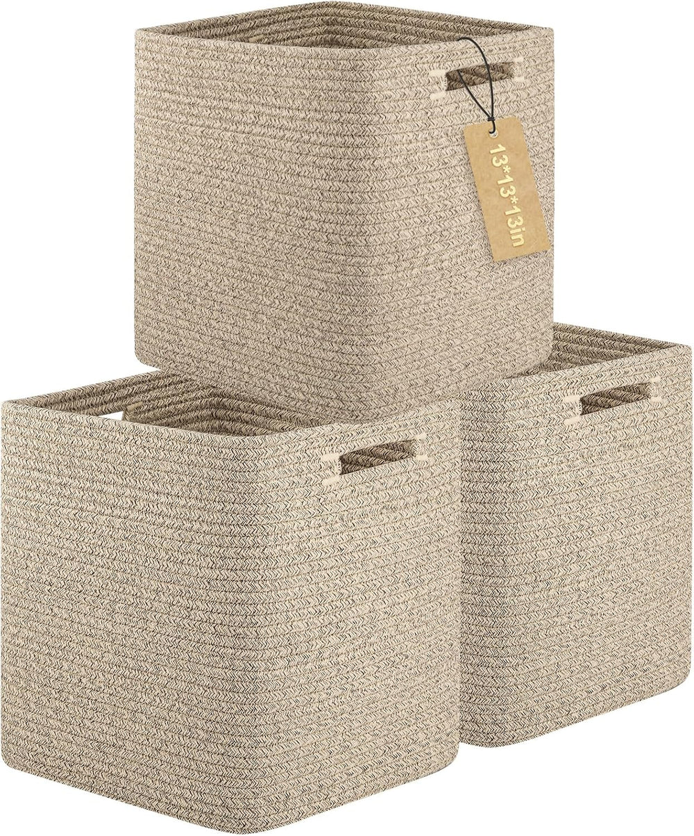 OIAHOMY 3 PACK Cube Storage Bin 13 Inch Collapsible Storage Cube Brown
