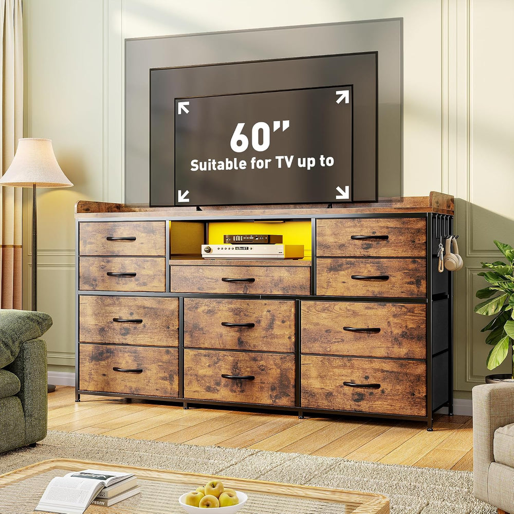 EnHomee LED Dresser for Bedroom with Charging Station,11 Drawers & 4 Hooks