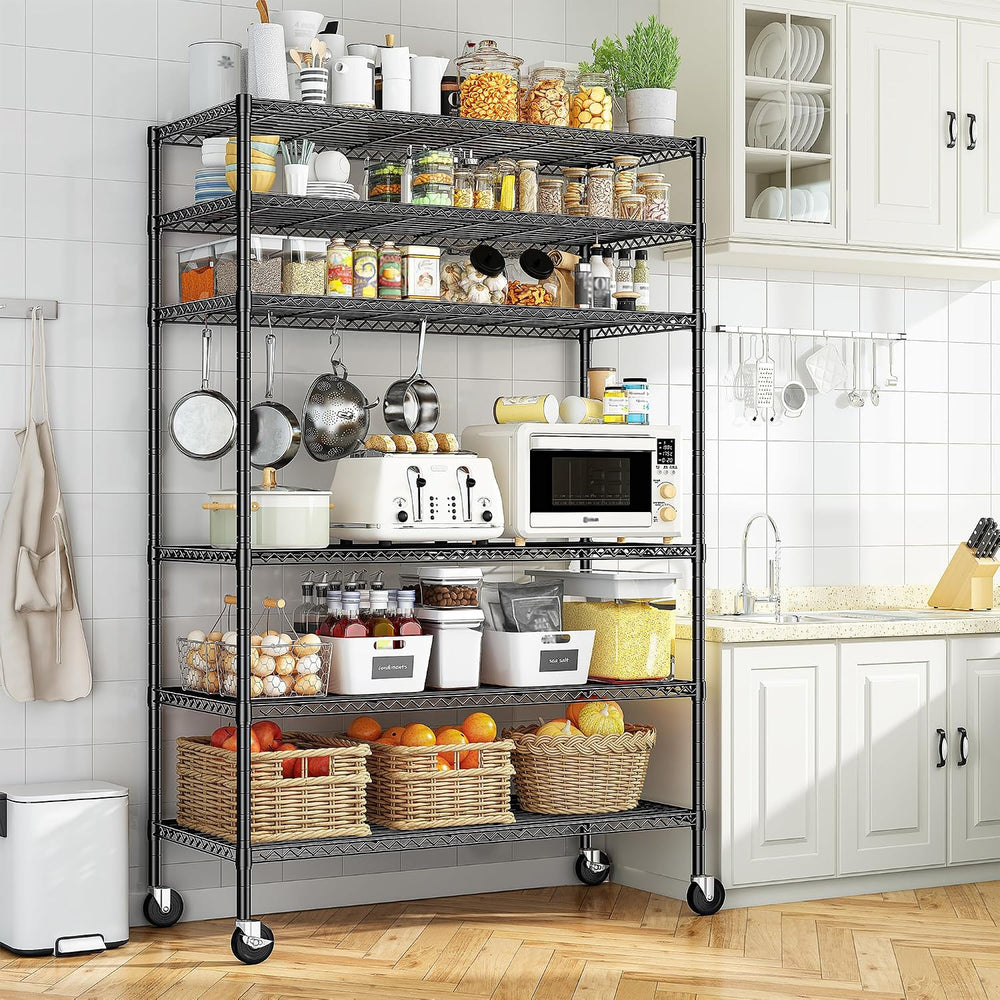Romorgniz Storage Shelves with Wheels, 6 Tier Wire Shelving Adjustable Metal ...
