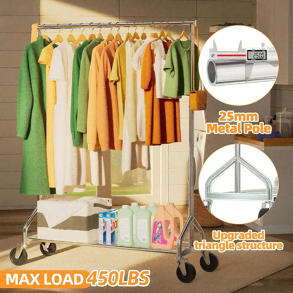 Ekisemio Heavy Duty Rolling Clothes Rack with Wheels and Shelves, 450 lbs Cap...