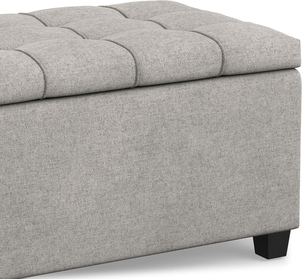 SIMPLIHOME Shiloh 48" Wide Vegan Leather Ottoman in Chestnut Brown