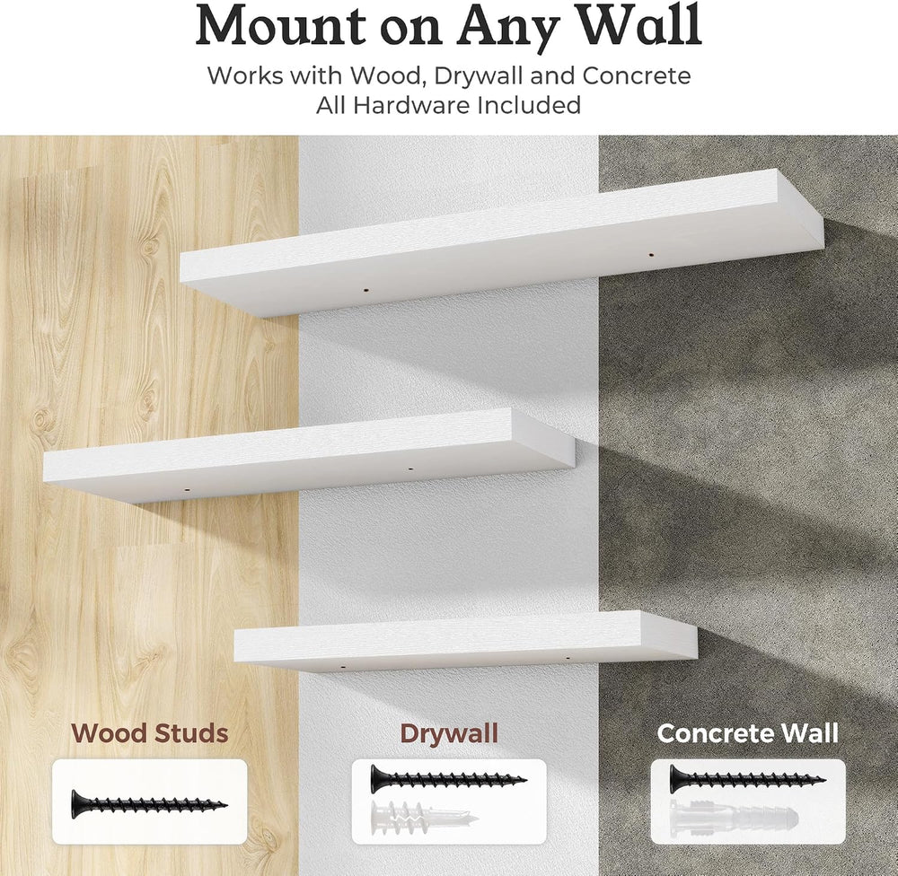 24" White Floating Shelves 12inch Deep Wall Shelf, Set of 2