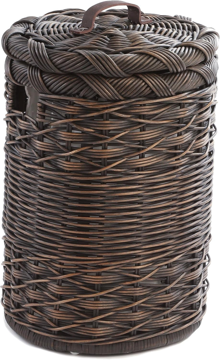 The Basket Lady Small Round Wicker Hamper, Walnut Brown