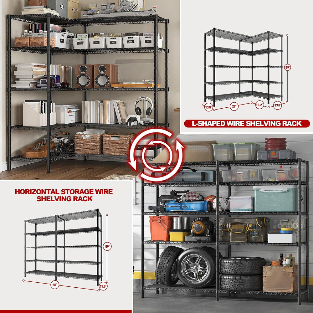 REIBII 5-Tier Heavy Duty Wire Shelving Unit, 1430LBS Storage Shelf Rack