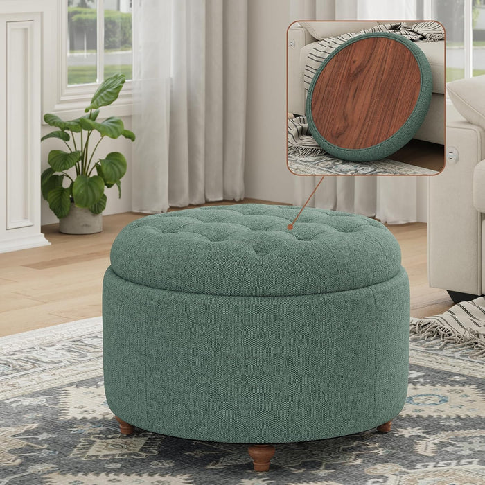 25Inch Round Storage Ottoman, Small Round Ottoman Coffee Table with Storage