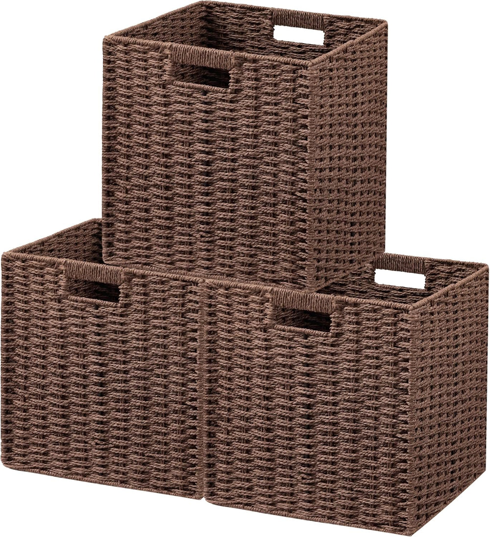 UBBCARE 3 Pack Wicker Basket, 11L×11H×10.5W inch Woven Paper Rope Storage Bas...