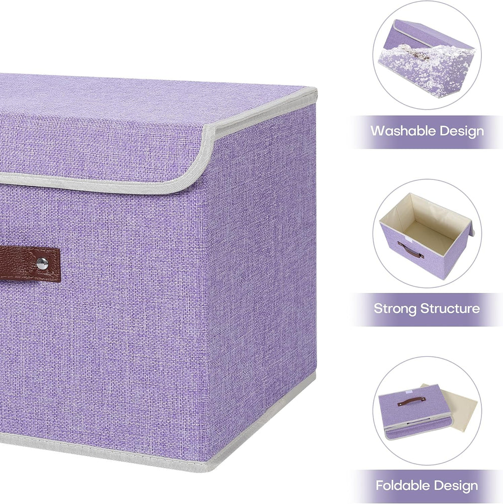 ANMINY Fabric Storage Box Bins with Lids, Purple, 15"x10"x10",...
