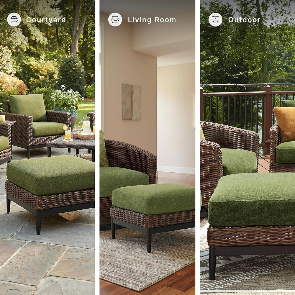 Signature Design by Ashley Outdoor Ottoman with Cushion, 28" Square Green