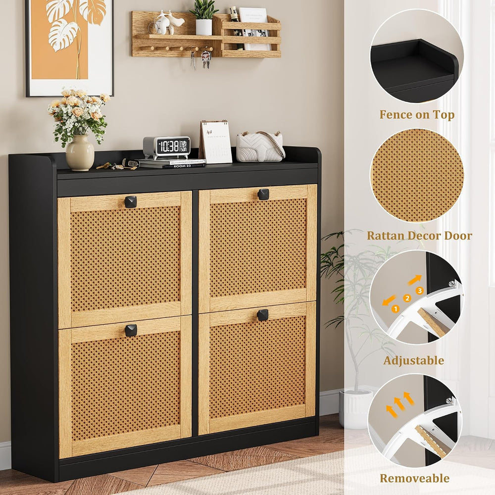 Garvee Shoe Storage Cabinet with 4 Deep Flip Drawers, Wood Shoe Cabinet with ...