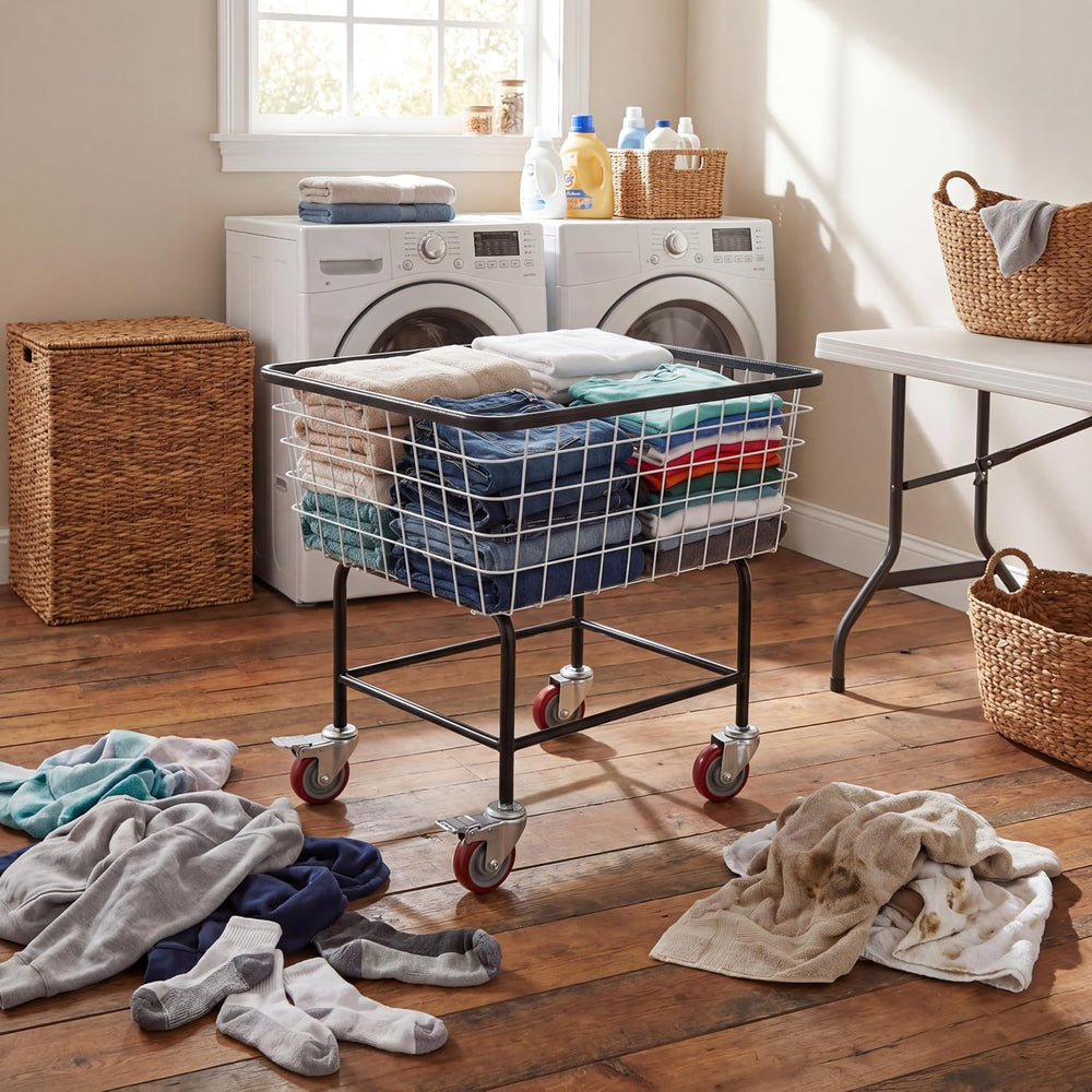 4.5-Bushel Rolling Laundry Cart with Wheels, Steel Clothing Storage