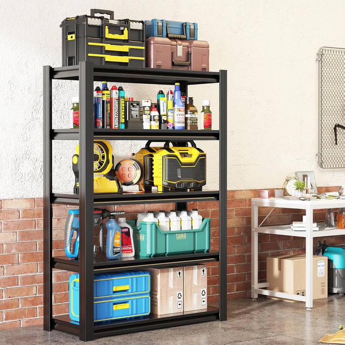 62" H Garage Shelving, Heavy Duty Storage Shelves, Garage Storage Shelves, Adjustable 5 Tier Metal Shelving Unit, Utility Shelves for Warehouse Backyard, 62" H×27.6" W×12" D