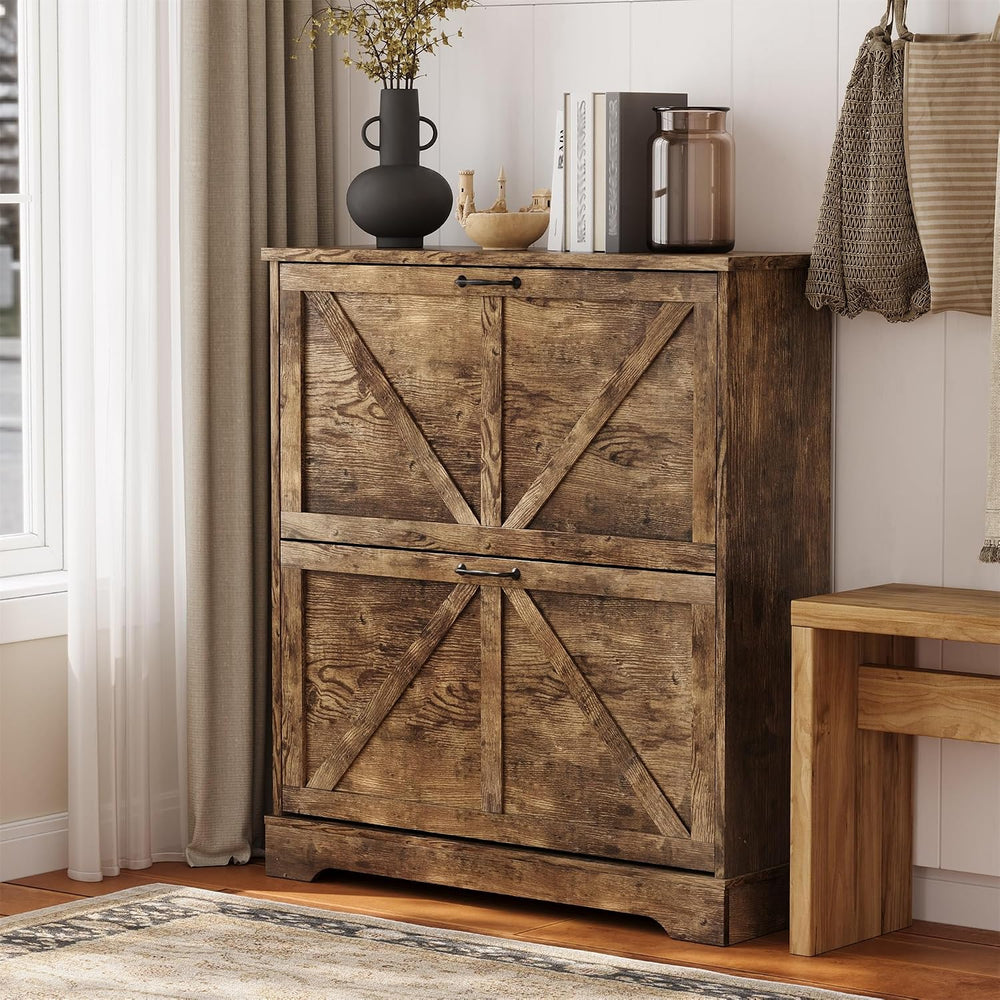 Semiocthome Farmhouse Shoe Storage Cabinet with 2 Flip Drawers, 31.5"(W)...