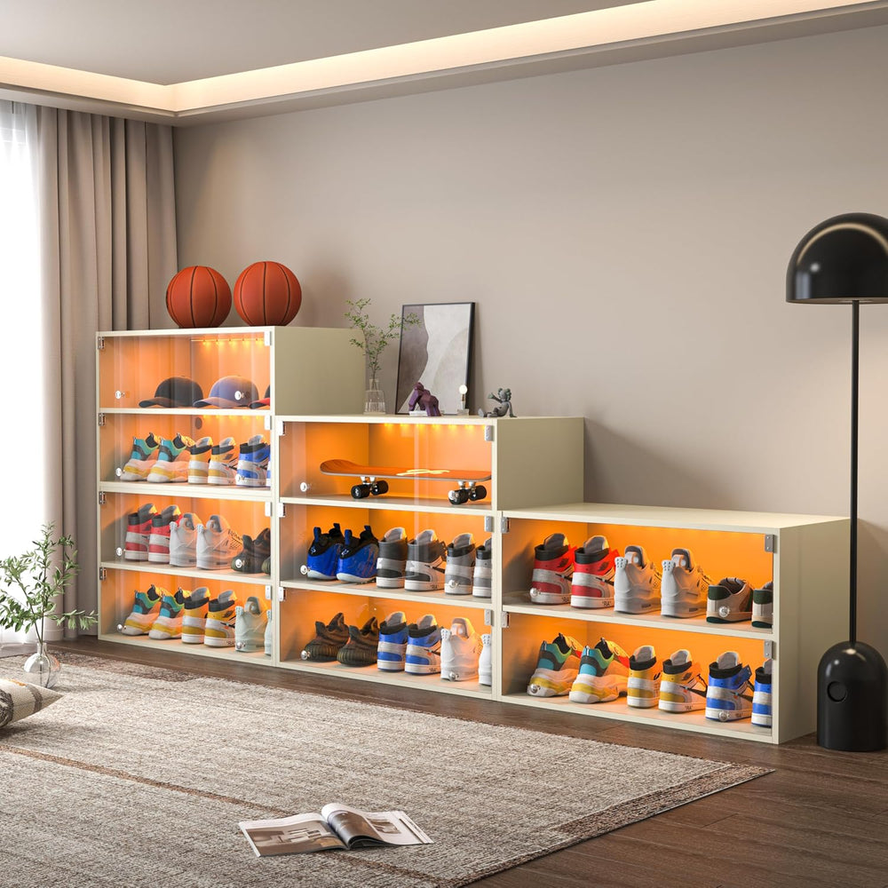 HomVent Shoe Box with RGB LED Light, Wooden Stackable Shoe Storage Box with G...