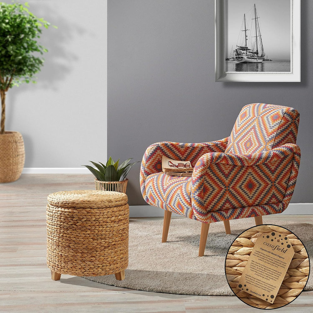Casafield 17" Round Storage Ottoman with Lid - Natural, Handwoven Water ...