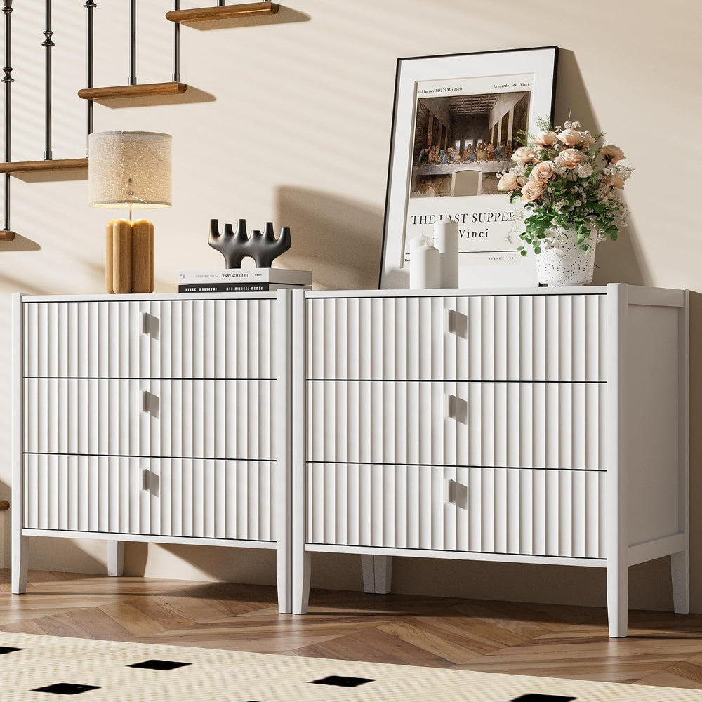 Furniway 31.5" Wide White 3 Drawer Dresser for Bedroom, Modern Chest of ...