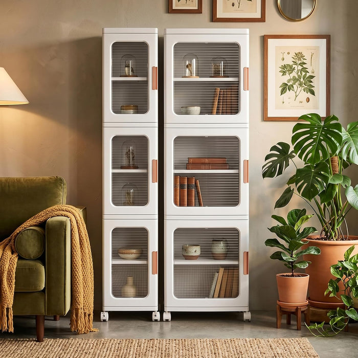 3-Tier Tall Narrow Plastic Storage Cabinet of 2, Foldable